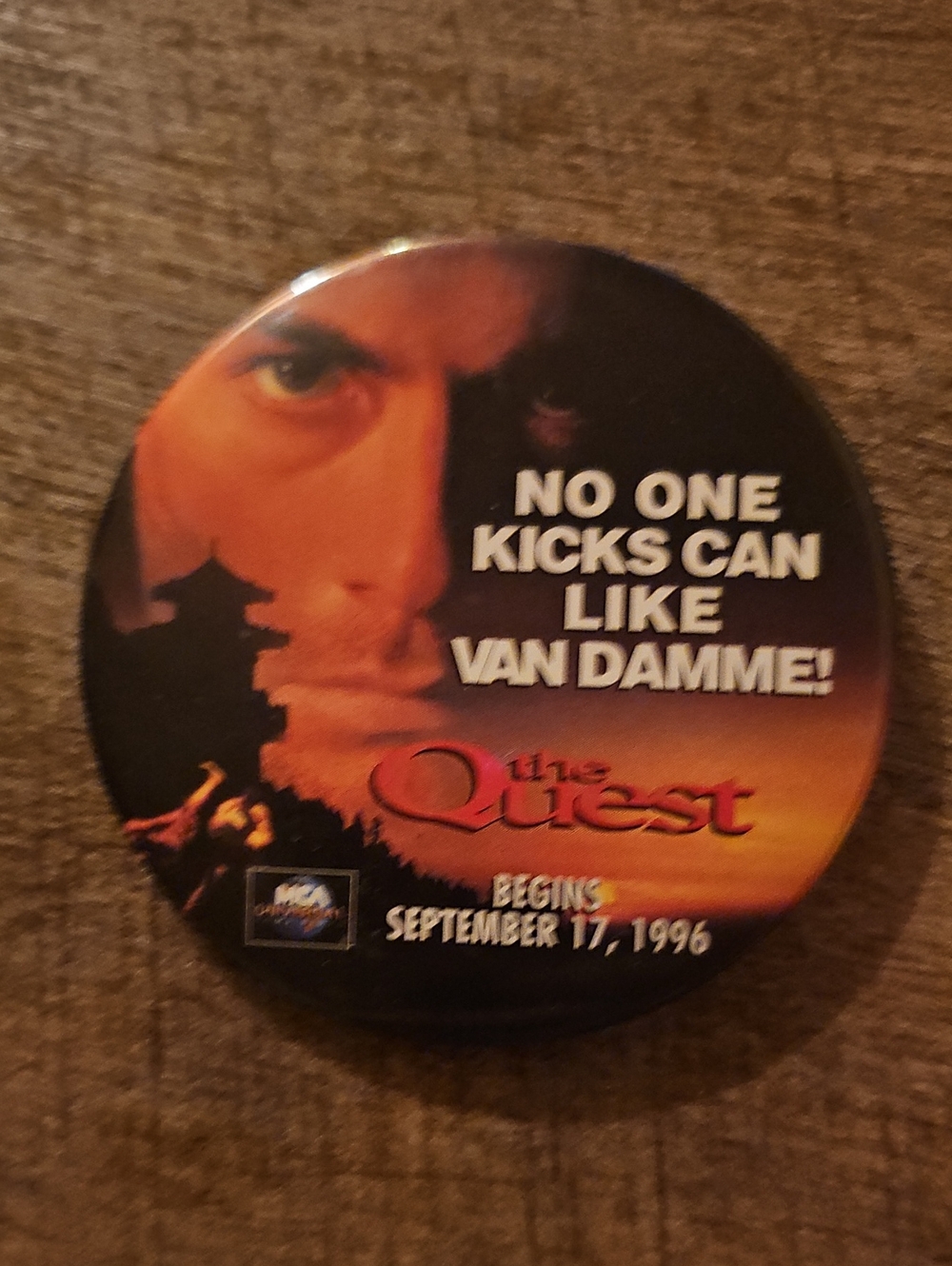 VTG The Quest Movie Promo Pinback Button Jean-Claude Van Damme